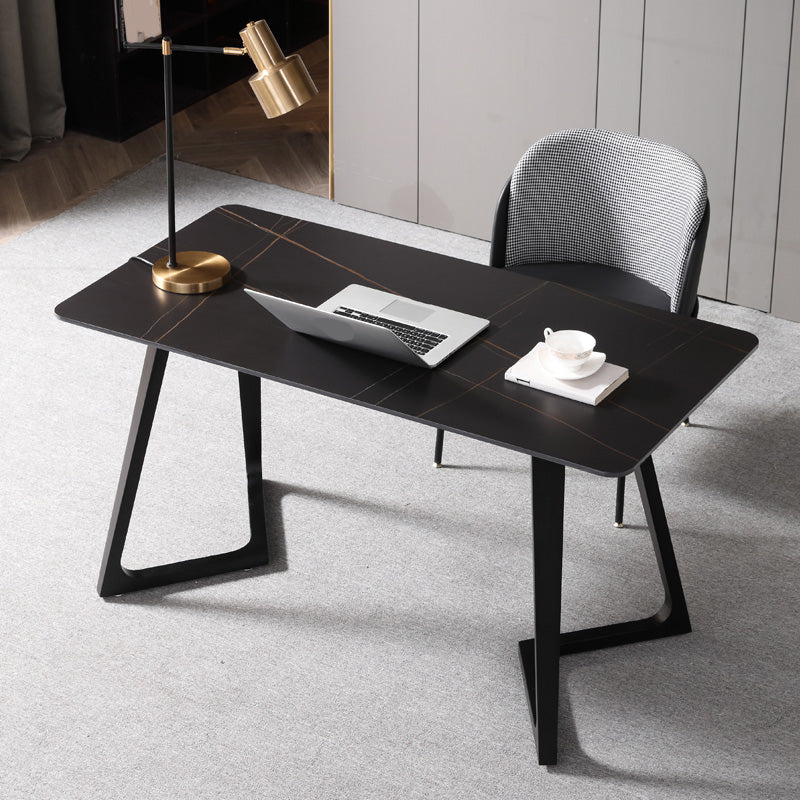 Black Rectangular Office Desk with Black Metal Base Modern Desk 47.2"L x 23.6"W x 29.5"H Clearhalo 'furn' 'furn_office_desk' 'Furniture' 'Office Desks' 'Office Furniture' 'office_desk' 6031639