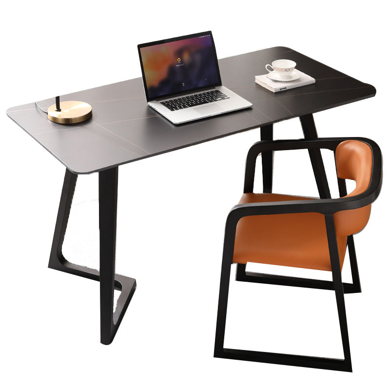 Black Rectangular Office Desk with Black Metal Base Modern Desk Clearhalo 'furn' 'furn_office_desk' 'Furniture' 'Office Desks' 'Office Furniture' 'office_desk' 6031641