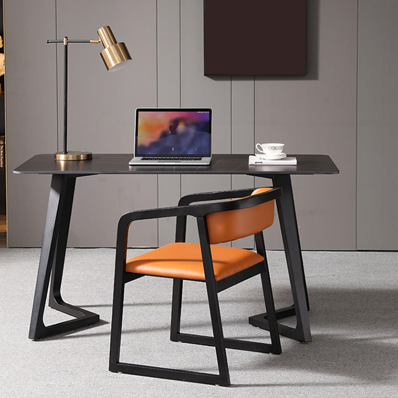 Black Rectangular Office Desk with Black Metal Base Modern Desk Clearhalo 'furn' 'furn_office_desk' 'Furniture' 'Office Desks' 'Office Furniture' 'office_desk' 6031649