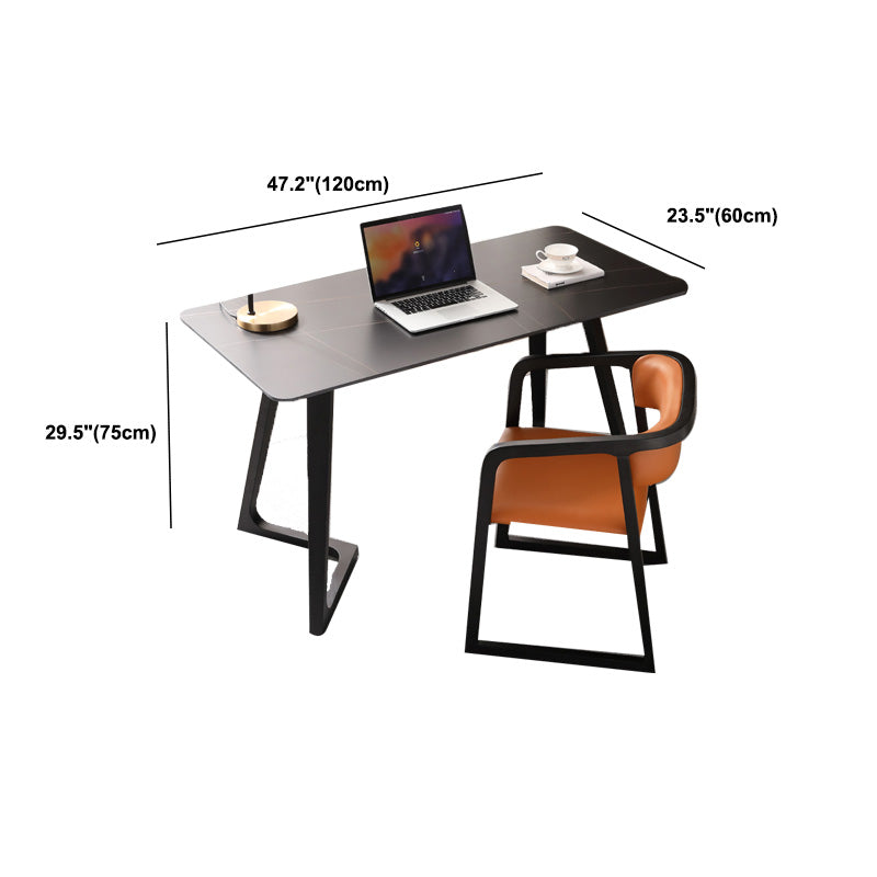 Black Rectangular Office Desk with Black Metal Base Modern Desk Clearhalo 'furn' 'furn_office_desk' 'Furniture' 'Office Desks' 'Office Furniture' 'office_desk' 6031652
