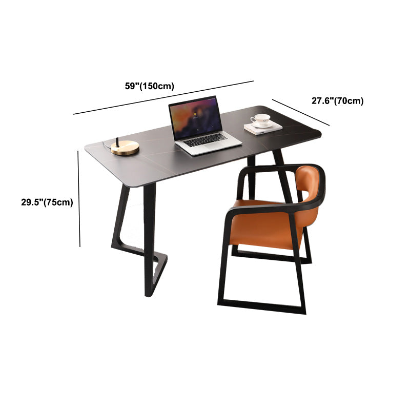 Black Rectangular Office Desk with Black Metal Base Modern Desk Clearhalo 'furn' 'furn_office_desk' 'Furniture' 'Office Desks' 'Office Furniture' 'office_desk' 6031655