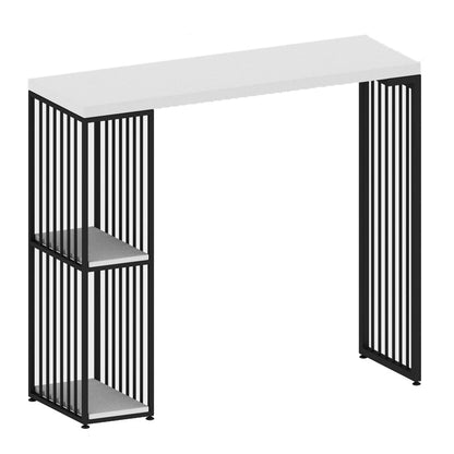 White Rectangle Bar Height Table Artificial Wood Pub Table with 2-shelf