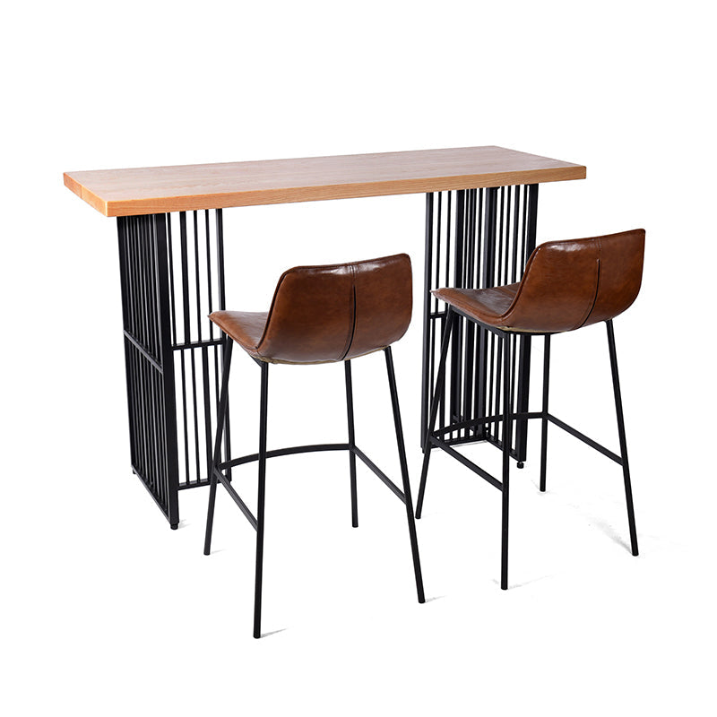 Industrial Rectangle Bistro Table Double Pedestal Solid Wood Bar Height Table in Brown