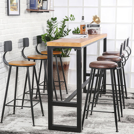 Rectangle Solid Wood Bistro Table Natural Bar Height Pub Table with Footrest