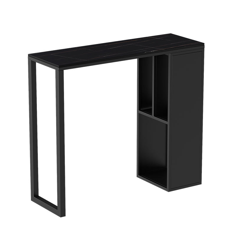 Modern Rectangle Bar Dining Table Stone and Metal Bar Table with Storage Base