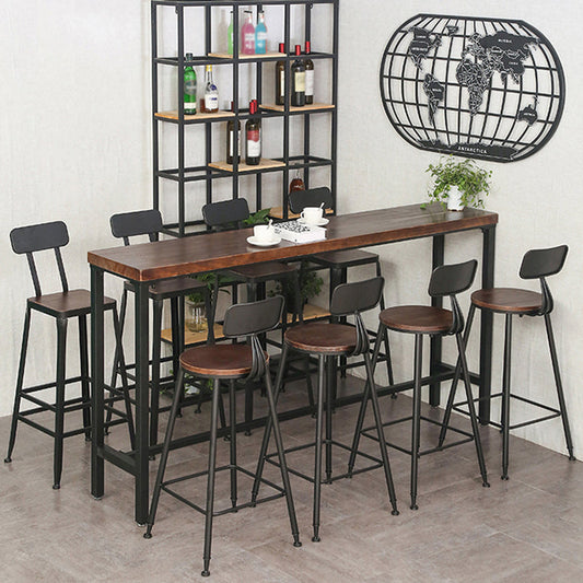 Industrial Brown Pub Table Rectangle Solid Wood Bar Height Table with Trestle Base Clearhalo 'Bar Furniture' 'Bar Tables' 'bar_tables' 'furn' 'furn_bar_tables' 'Furniture' 'Kitchen & Dining Furniture' 6032022