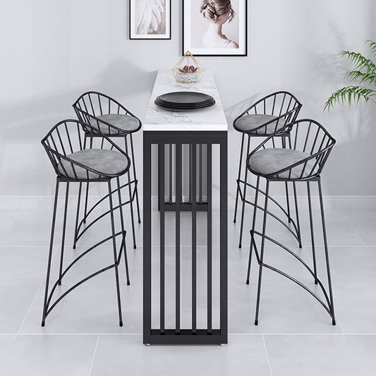 Rectangle Bar Dining Table White Faux Marble Top Bar Height Table with Sled Base