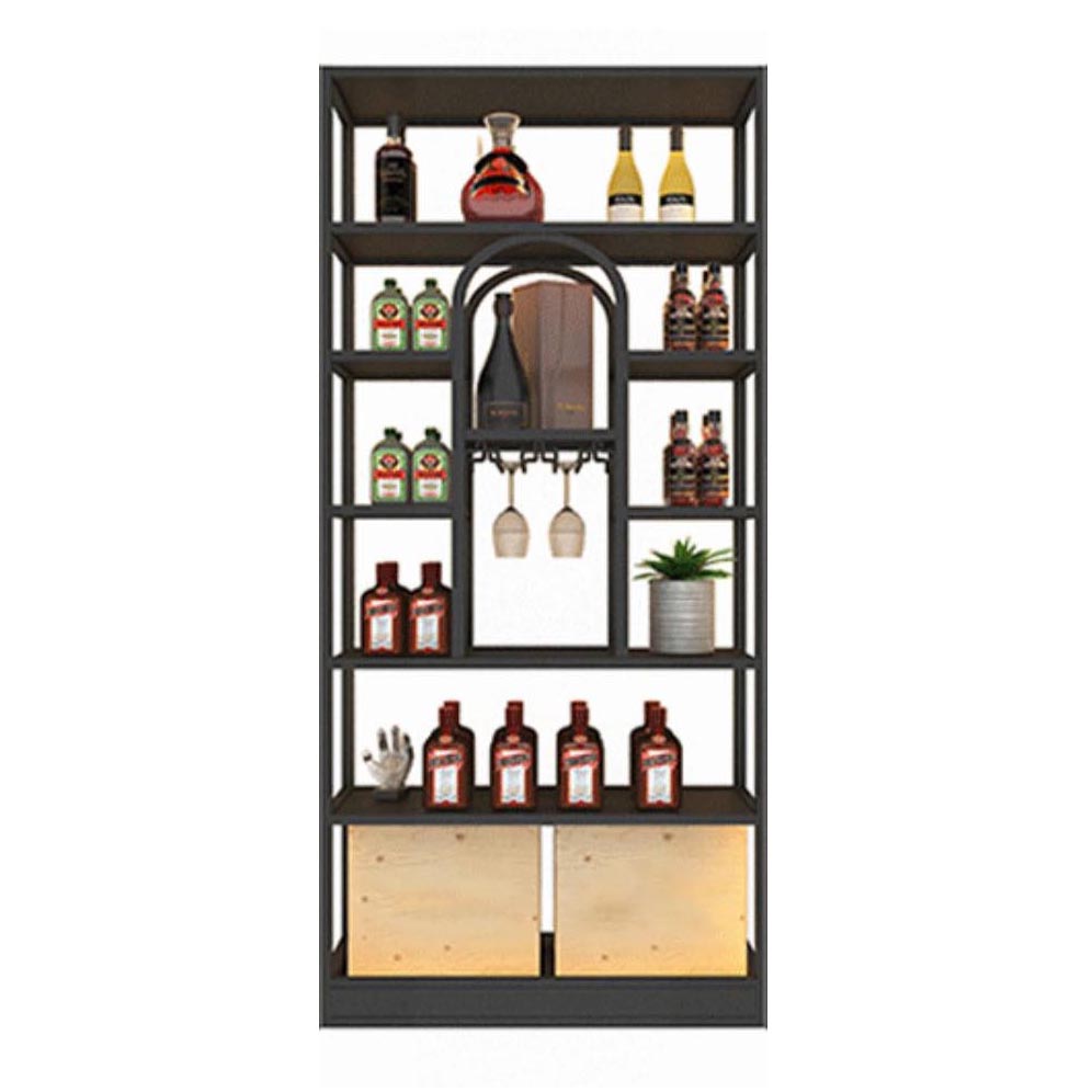 Freestanding Luxury Wine Jail Metal with Shelf Wine Rack Kit 11.8"Wide Wine Bottle & Glass Rack Black Clearhalo 'furn' 'furn_wine_racks' 'Furniture' 'Kitchen & Dining Furniture' 'Wine Racks' 'wine_racks' 6032283
