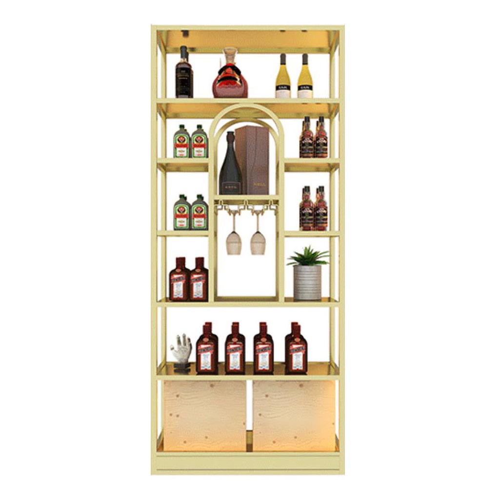 Freestanding Luxury Wine Jail Metal with Shelf Wine Rack Kit 11.8"Wide Wine Bottle & Glass Rack Gold Clearhalo 'furn' 'furn_wine_racks' 'Furniture' 'Kitchen & Dining Furniture' 'Wine Racks' 'wine_racks' 6032287