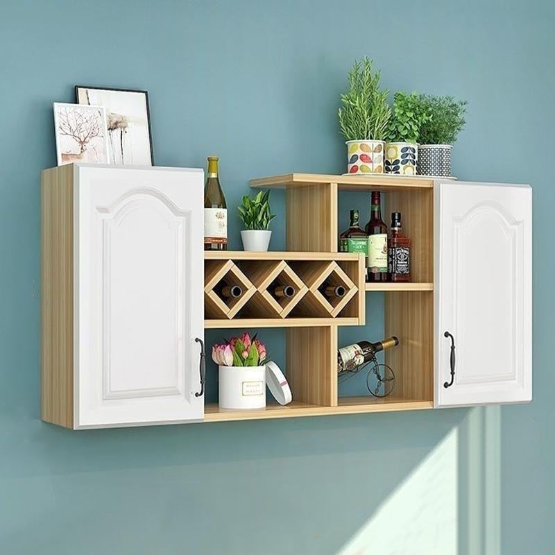 Muur gemonteerd modern wijnrek houten wijnrek met plank voor keuken