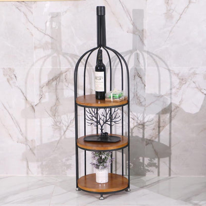 Luxury Metal Wine Holder Rack Round Floor Wine Racks with Shelf 13.8"L x 13.8"W x 49.2"H Black Clearhalo 'furn' 'furn_wine_racks' 'Furniture' 'Kitchen & Dining Furniture' 'Wine Racks' 'wine_racks' 6032332
