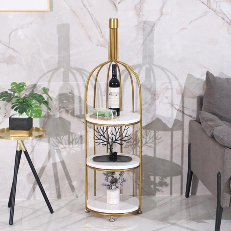 Luxury Metal Wine Holder Rack Round Floor Wine Racks with Shelf 13.8"L x 13.8"W x 49.2"H Gold Clearhalo 'furn' 'furn_wine_racks' 'Furniture' 'Kitchen & Dining Furniture' 'Wine Racks' 'wine_racks' 6032334
