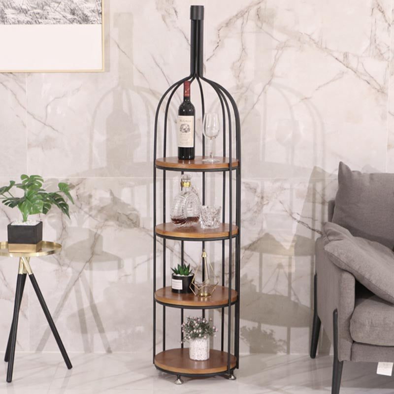 Luxury Metal Wine Holder Rack Round Floor Wine Racks with Shelf 13.8"L x 13.8"W x 61"H Black Clearhalo 'furn' 'furn_wine_racks' 'Furniture' 'Kitchen & Dining Furniture' 'Wine Racks' 'wine_racks' 6032338