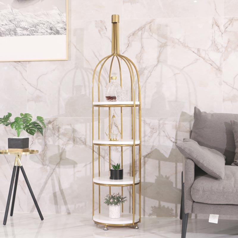 Luxury Metal Wine Holder Rack Round Floor Wine Racks with Shelf 13.8"L x 13.8"W x 61"H Gold Clearhalo 'furn' 'furn_wine_racks' 'Furniture' 'Kitchen & Dining Furniture' 'Wine Racks' 'wine_racks' 6032340