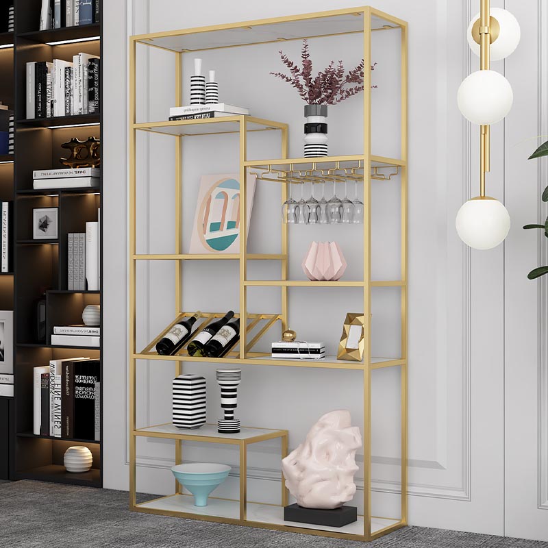 Metal Floor Wine Bottle & Glass Rack Modern Wine Rack Kit with Shelf