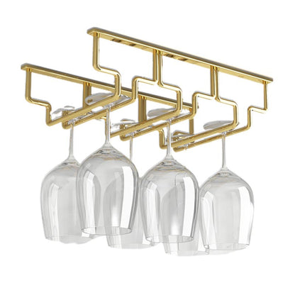 Contemporary Metal Glass & Stemware Holder Hanging Wine Glass Rack 13.2"L x 7.1"W x 2.2"H Gold 1 Piece Clearhalo 'furn' 'furn_wine_racks' 'Furniture' 'Kitchen & Dining Furniture' 'Wine Racks' 'wine_racks' 6032452