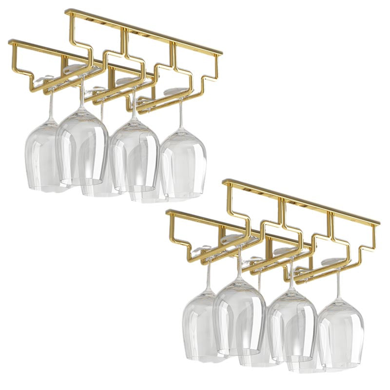 Contemporary Metal Glass & Stemware Holder Hanging Wine Glass Rack 13.2"L x 7.1"W x 2.2"H Gold 2 Piece Set Clearhalo 'furn' 'furn_wine_racks' 'Furniture' 'Kitchen & Dining Furniture' 'Wine Racks' 'wine_racks' 6032454