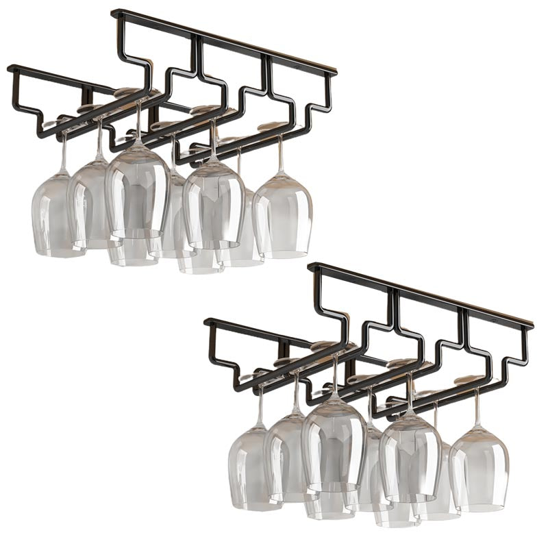 Contemporary Metal Glass & Stemware Holder Hanging Wine Glass Rack 13.2"L x 8.9"W x 2.2"H Black 2 Piece Set Clearhalo 'furn' 'furn_wine_racks' 'Furniture' 'Kitchen & Dining Furniture' 'Wine Racks' 'wine_racks' 6032458