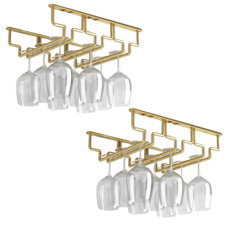 Contemporary Metal Glass & Stemware Holder Hanging Wine Glass Rack 13.2"L x 8.9"W x 2.2"H Gold 2 Piece Set Clearhalo 'furn' 'furn_wine_racks' 'Furniture' 'Kitchen & Dining Furniture' 'Wine Racks' 'wine_racks' 6032461