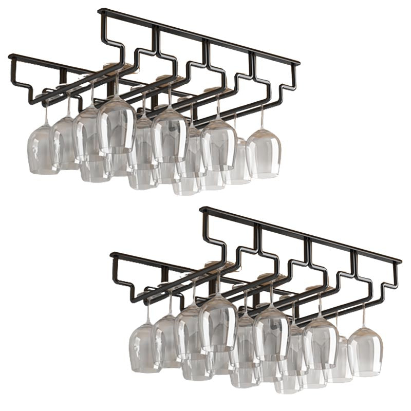 Contemporary Metal Glass & Stemware Holder Hanging Wine Glass Rack 17.3"L x 11"W x 2.2"H Black 2 Piece Set Clearhalo 'furn' 'furn_wine_racks' 'Furniture' 'Kitchen & Dining Furniture' 'Wine Racks' 'wine_racks' 6032481