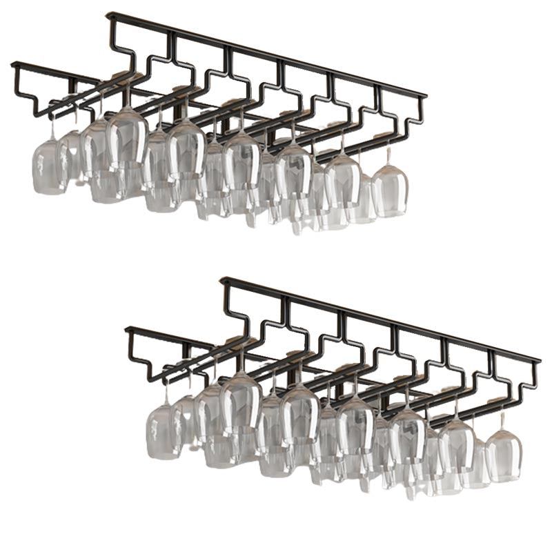 Contemporary Metal Glass & Stemware Holder Hanging Wine Glass Rack 26"L x 11"W x 2.2"H Black 2 Piece Set Clearhalo 'furn' 'furn_wine_racks' 'Furniture' 'Kitchen & Dining Furniture' 'Wine Racks' 'wine_racks' 6032501