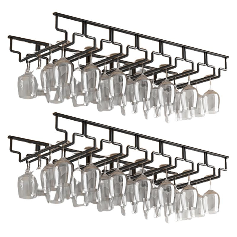 Contemporary Metal Glass & Stemware Holder Hanging Wine Glass Rack 30.3"L x 11"W x 2.2"H Black 2 Piece Set Clearhalo 'furn' 'furn_wine_racks' 'Furniture' 'Kitchen & Dining Furniture' 'Wine Racks' 'wine_racks' 6032509