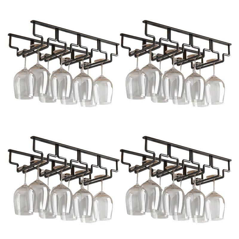 Contemporary Metal Glass & Stemware Holder Hanging Wine Glass Rack 17.3"L x 7.1"W x 2.2"H Black 4 Piece Set Clearhalo 'furn' 'furn_wine_racks' 'Furniture' 'Kitchen & Dining Furniture' 'Wine Racks' 'wine_racks' 6032515