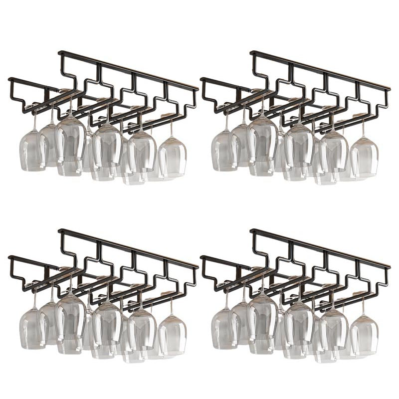 Contemporary Metal Glass & Stemware Holder Hanging Wine Glass Rack 17.3"L x 8.9"W x 2.2"H Black 4 Piece Set Clearhalo 'furn' 'furn_wine_racks' 'Furniture' 'Kitchen & Dining Furniture' 'Wine Racks' 'wine_racks' 6032517