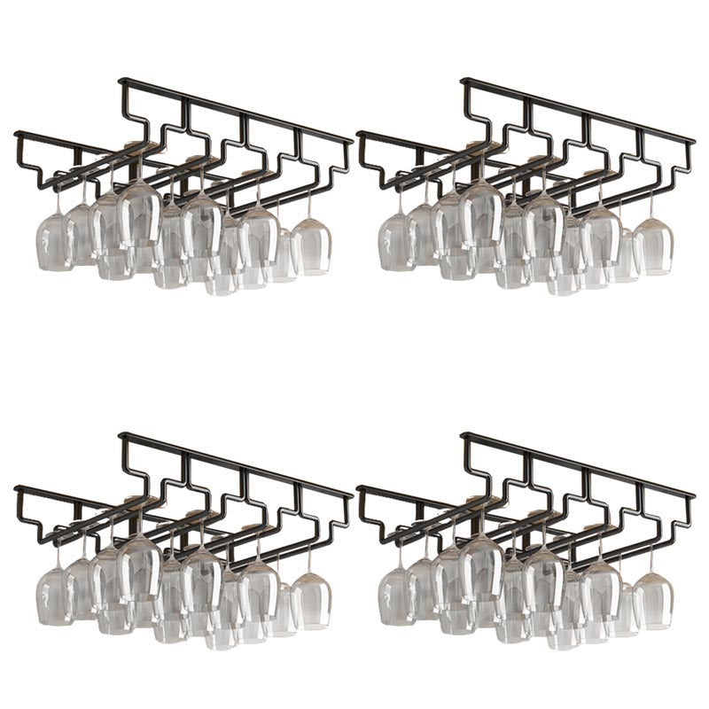 Contemporary Metal Glass & Stemware Holder Hanging Wine Glass Rack 17.3"L x 11"W x 2.2"H Black 4 Piece Set Clearhalo 'furn' 'furn_wine_racks' 'Furniture' 'Kitchen & Dining Furniture' 'Wine Racks' 'wine_racks' 6032519