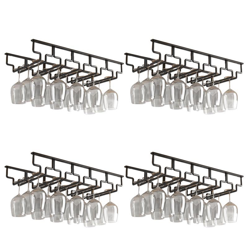 Contemporary Metal Glass & Stemware Holder Hanging Wine Glass Rack 21.7"L x 8.9"W x 2.2"H Black 4 Piece Set Clearhalo 'furn' 'furn_wine_racks' 'Furniture' 'Kitchen & Dining Furniture' 'Wine Racks' 'wine_racks' 6032522