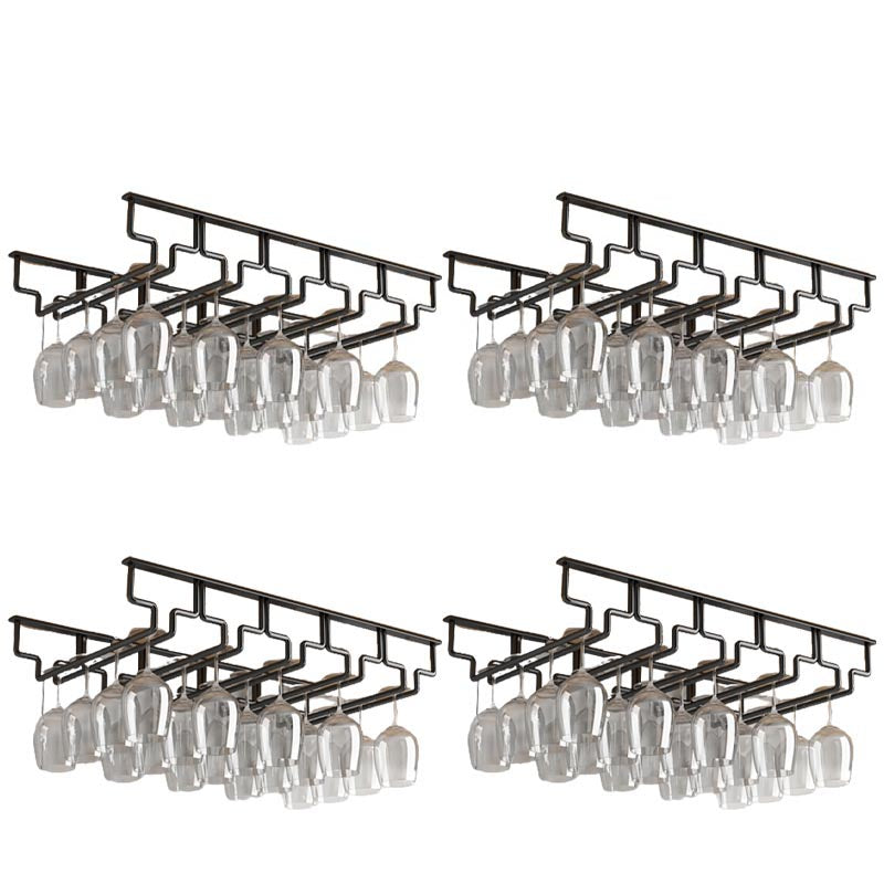 Contemporary Metal Glass & Stemware Holder Hanging Wine Glass Rack 21.7"L x 11"W x 2.2"H Black 4 Piece Set Clearhalo 'furn' 'furn_wine_racks' 'Furniture' 'Kitchen & Dining Furniture' 'Wine Racks' 'wine_racks' 6032524
