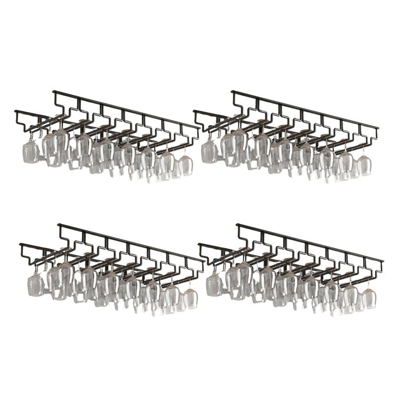 Contemporary Metal Glass & Stemware Holder Hanging Wine Glass Rack 30.3"L x 11"W x 2.2"H Black 4 Piece Set Clearhalo 'furn' 'furn_wine_racks' 'Furniture' 'Kitchen & Dining Furniture' 'Wine Racks' 'wine_racks' 6032533