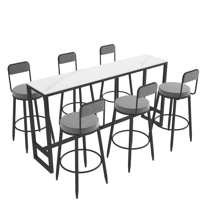 Modern 1/2/7 Pieces Bar Table Set Rectangle Stone Counter Table with Stools for Balcony 7 Pieces: Table, 6 Gray Stools Clearhalo 'Bar Furniture' 'furn' 'furn_home_bar_bar_sets' 'Furniture' 'Home Bars & Bar Sets' 'home_bar_bar_sets' 'Kitchen & Dining Furniture' 6032922