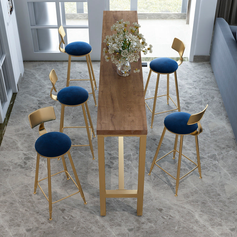 Glam Style Rectangle Bar Table 1/6 Pieces Solid Wood Counter Table 6 Pieces: 1 Table, 5 Blue Stools Clearhalo 'Bar Furniture' 'furn' 'furn_home_bar_bar_sets' 'Furniture' 'Home Bars & Bar Sets' 'home_bar_bar_sets' 'Kitchen & Dining Furniture' 6033031