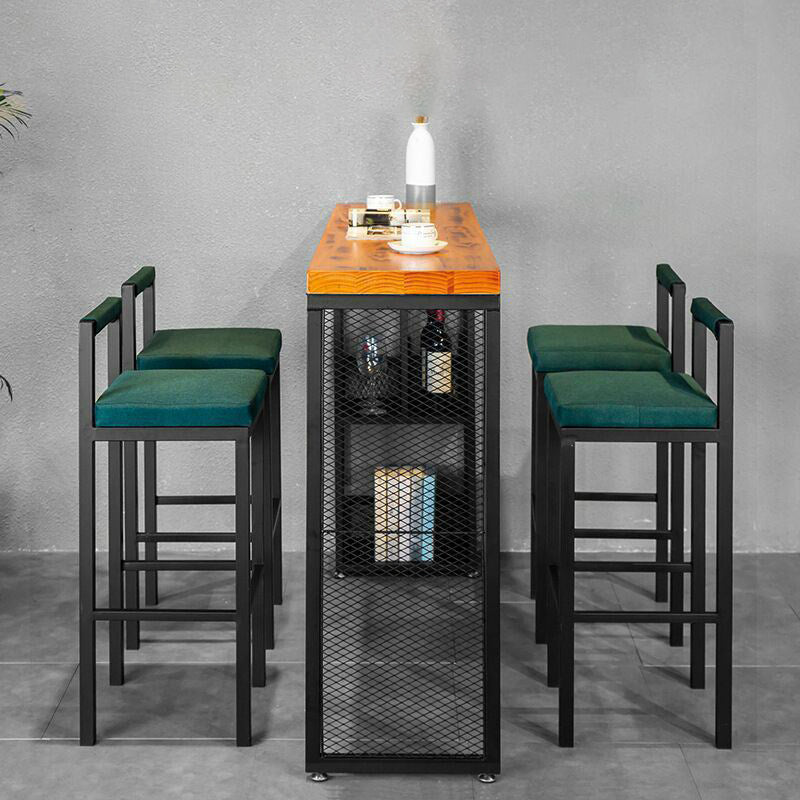 Industrial Rectangle Pub Table Set 1/3/5 Pieces Pine Wood Top Bar Table with Metal Stools 5 Pieces: Table, 4 Stools Clearhalo 'Bar Furniture' 'furn' 'furn_home_bar_bar_sets' 'Furniture' 'Home Bars & Bar Sets' 'home_bar_bar_sets' 'Kitchen & Dining Furniture' 6033063