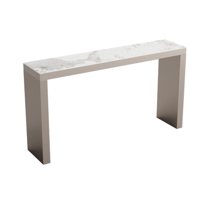 Modern 1/2/3 Pieces Bar Table Set Rectangle Stone Counter Table with Stools for Balcony White 63"L x 16"W Clearhalo 'Bar Furniture' 'furn' 'furn_home_bar_bar_sets' 'Furniture' 'Home Bars & Bar Sets' 'home_bar_bar_sets' 'Kitchen & Dining Furniture' 6033157