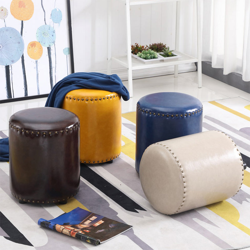 Round Contemporary Pouf Pure Color Nailhead Trim PU Leather Pouf Ottoman Clearhalo 'furn' 'furn_ottomans_poufs' 'Furniture' 'Living Room Furniture' 'Ottomans & Poufs' 'ottomans_poufs' 6033255