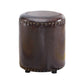 Round Contemporary Pouf Pure Color Nailhead Trim PU Leather Pouf Ottoman 14"L x 14"W x 16"H Brown 1 Piece Clearhalo 'furn' 'furn_ottomans_poufs' 'Furniture' 'Living Room Furniture' 'Ottomans & Poufs' 'ottomans_poufs' 6033256