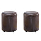 Round Contemporary Pouf Pure Color Nailhead Trim PU Leather Pouf Ottoman 14"L x 14"W x 16"H Brown 2 Piece Set Clearhalo 'furn' 'furn_ottomans_poufs' 'Furniture' 'Living Room Furniture' 'Ottomans & Poufs' 'ottomans_poufs' 6033257