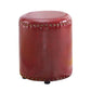 Round Contemporary Pouf Pure Color Nailhead Trim PU Leather Pouf Ottoman 14"L x 14"W x 16"H Burgundy 1 Piece Clearhalo 'furn' 'furn_ottomans_poufs' 'Furniture' 'Living Room Furniture' 'Ottomans & Poufs' 'ottomans_poufs' 6033262
