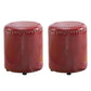 Round Contemporary Pouf Pure Color Nailhead Trim PU Leather Pouf Ottoman 14"L x 14"W x 16"H Burgundy 2 Piece Set Clearhalo 'furn' 'furn_ottomans_poufs' 'Furniture' 'Living Room Furniture' 'Ottomans & Poufs' 'ottomans_poufs' 6033263
