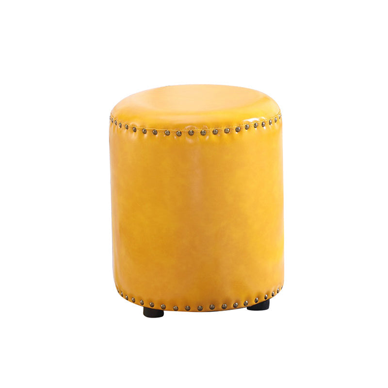 Round Contemporary Pouf Pure Color Nailhead Trim PU Leather Pouf Ottoman Clearhalo 'furn' 'furn_ottomans_poufs' 'Furniture' 'Living Room Furniture' 'Ottomans & Poufs' 'ottomans_poufs' 6033264