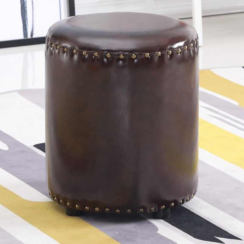 Round Contemporary Pouf Pure Color Nailhead Trim PU Leather Pouf Ottoman Clearhalo 'furn' 'furn_ottomans_poufs' 'Furniture' 'Living Room Furniture' 'Ottomans & Poufs' 'ottomans_poufs' 6033269