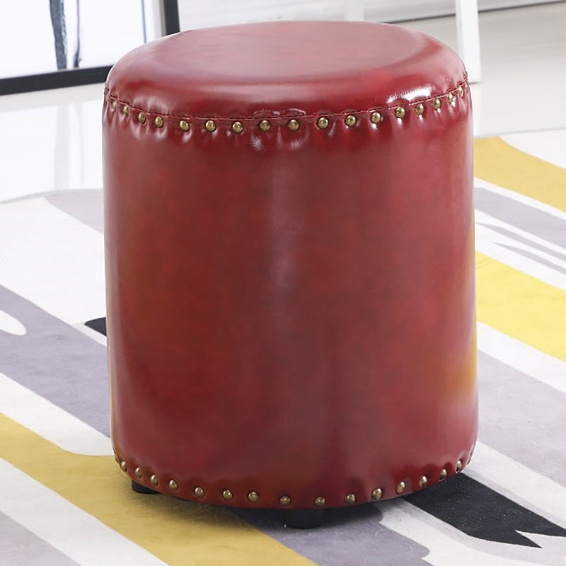 Round Contemporary Pouf Pure Color Nailhead Trim PU Leather Pouf Ottoman Clearhalo 'furn' 'furn_ottomans_poufs' 'Furniture' 'Living Room Furniture' 'Ottomans & Poufs' 'ottomans_poufs' 6033274