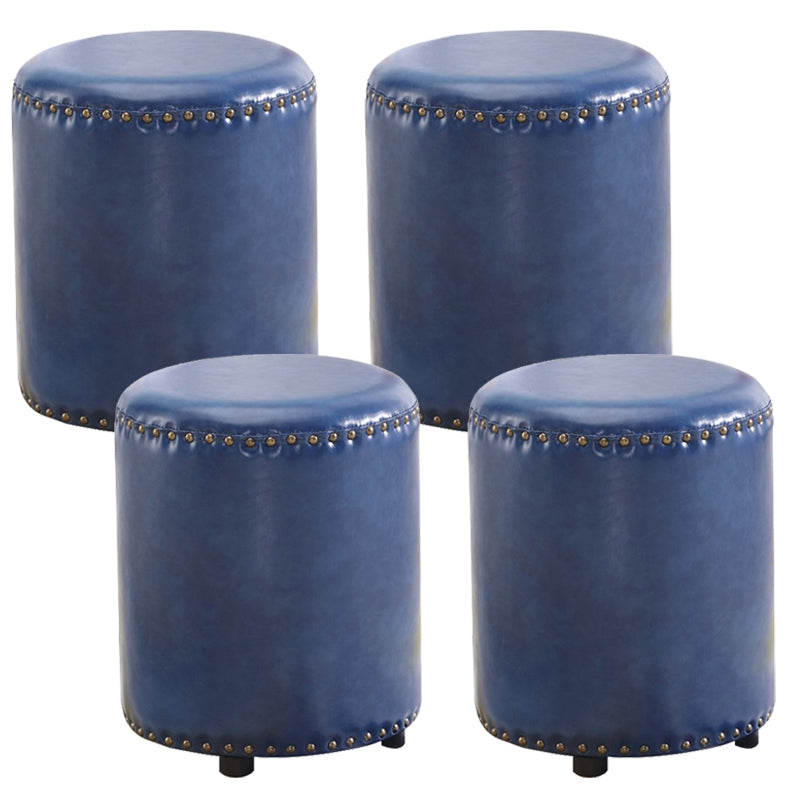 Round Contemporary Pouf Pure Color Nailhead Trim PU Leather Pouf Ottoman 13"L x 13"W x 14"H Blue 4 Piece Set Clearhalo 'furn' 'furn_ottomans_poufs' 'Furniture' 'Living Room Furniture' 'Ottomans & Poufs' 'ottomans_poufs' 6033277