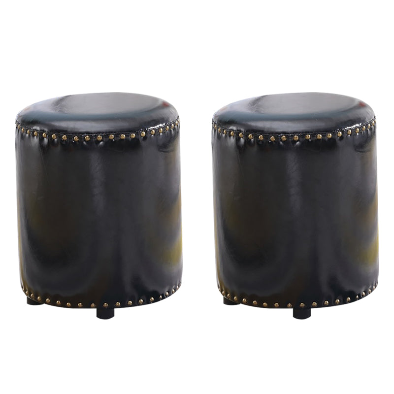 Round Contemporary Pouf Pure Color Nailhead Trim PU Leather Pouf Ottoman 13"L x 13"W x 14"H Black 2 Piece Set Clearhalo 'furn' 'furn_ottomans_poufs' 'Furniture' 'Living Room Furniture' 'Ottomans & Poufs' 'ottomans_poufs' 6033280_57158c13-fe3f-49eb-89b1-292dd71f71a1