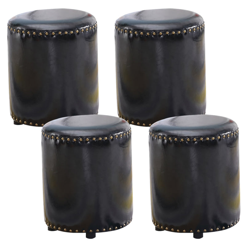 Round Contemporary Pouf Pure Color Nailhead Trim PU Leather Pouf Ottoman 13"L x 13"W x 14"H Black 4 Piece Set Clearhalo 'furn' 'furn_ottomans_poufs' 'Furniture' 'Living Room Furniture' 'Ottomans & Poufs' 'ottomans_poufs' 6033281