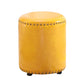 Round Contemporary Pouf Pure Color Nailhead Trim PU Leather Pouf Ottoman 14"L x 14"W x 16"H Yellow 1 Piece Clearhalo 'furn' 'furn_ottomans_poufs' 'Furniture' 'Living Room Furniture' 'Ottomans & Poufs' 'ottomans_poufs' 6033282