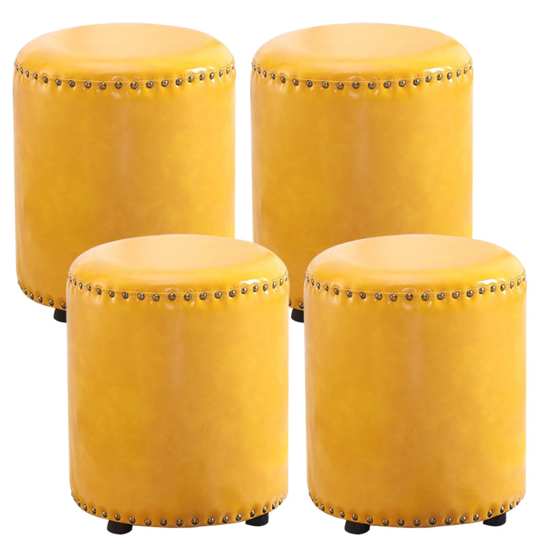 Round Contemporary Pouf Pure Color Nailhead Trim PU Leather Pouf Ottoman 14"L x 14"W x 16"H Yellow 4 Piece Set Clearhalo 'furn' 'furn_ottomans_poufs' 'Furniture' 'Living Room Furniture' 'Ottomans & Poufs' 'ottomans_poufs' 6033284