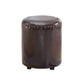 Round Contemporary Pouf Pure Color Nailhead Trim PU Leather Pouf Ottoman 13"L x 13"W x 14"H Brown 1 Piece Clearhalo 'furn' 'furn_ottomans_poufs' 'Furniture' 'Living Room Furniture' 'Ottomans & Poufs' 'ottomans_poufs' 6033285